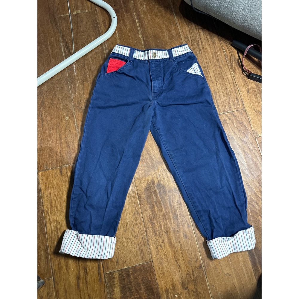 Vintage OshKosh B'gosh Kids‎ Navy Blue Red White Trimmed Casual Pants Size 5R